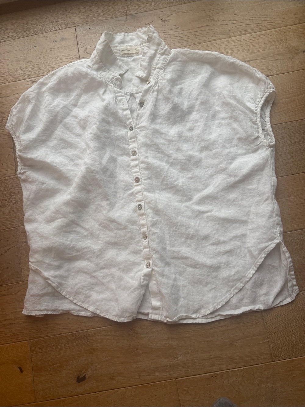 White Linen Short-Sleeve Button-Down Shirt